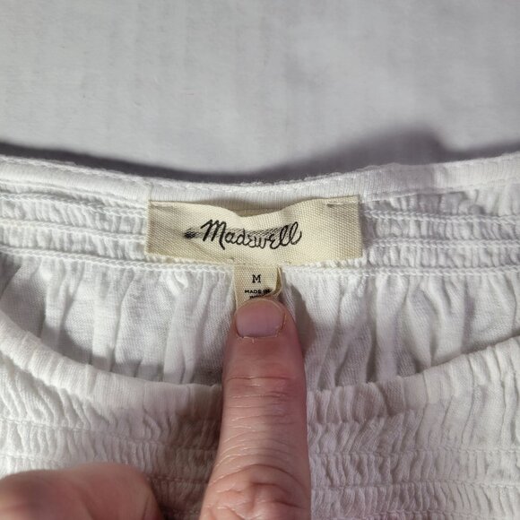 Madewell Women White Cotton Linen Blend Sachi Smocked Tank Top Size M - Picture 2 of 6